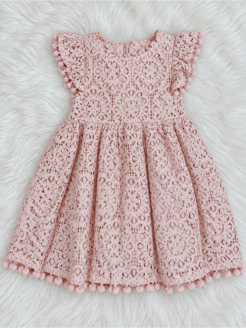 Toddler Girls' Blush Pink Lace Pom-Trim Dress